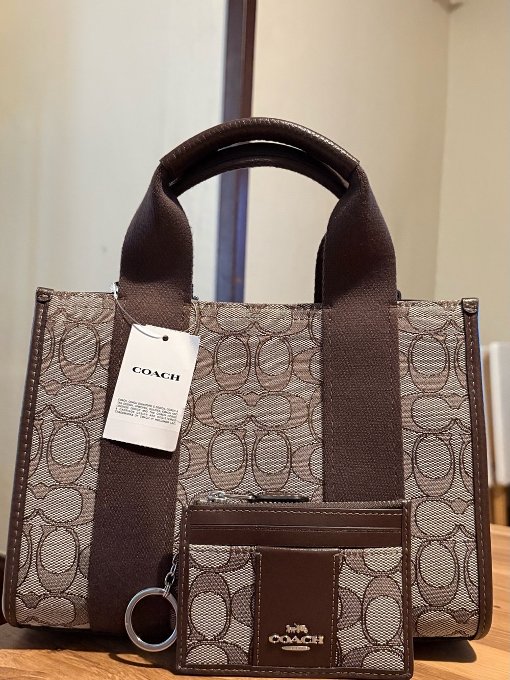 Coach Smith Tote Bag 24 Crossbody in Signature Jacquard OakMaple w Matching Case